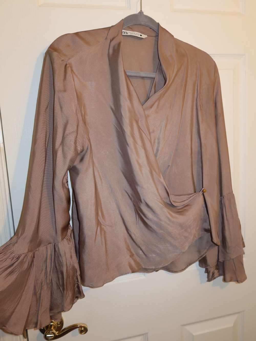 Taupe Wrap Blouse - Zara